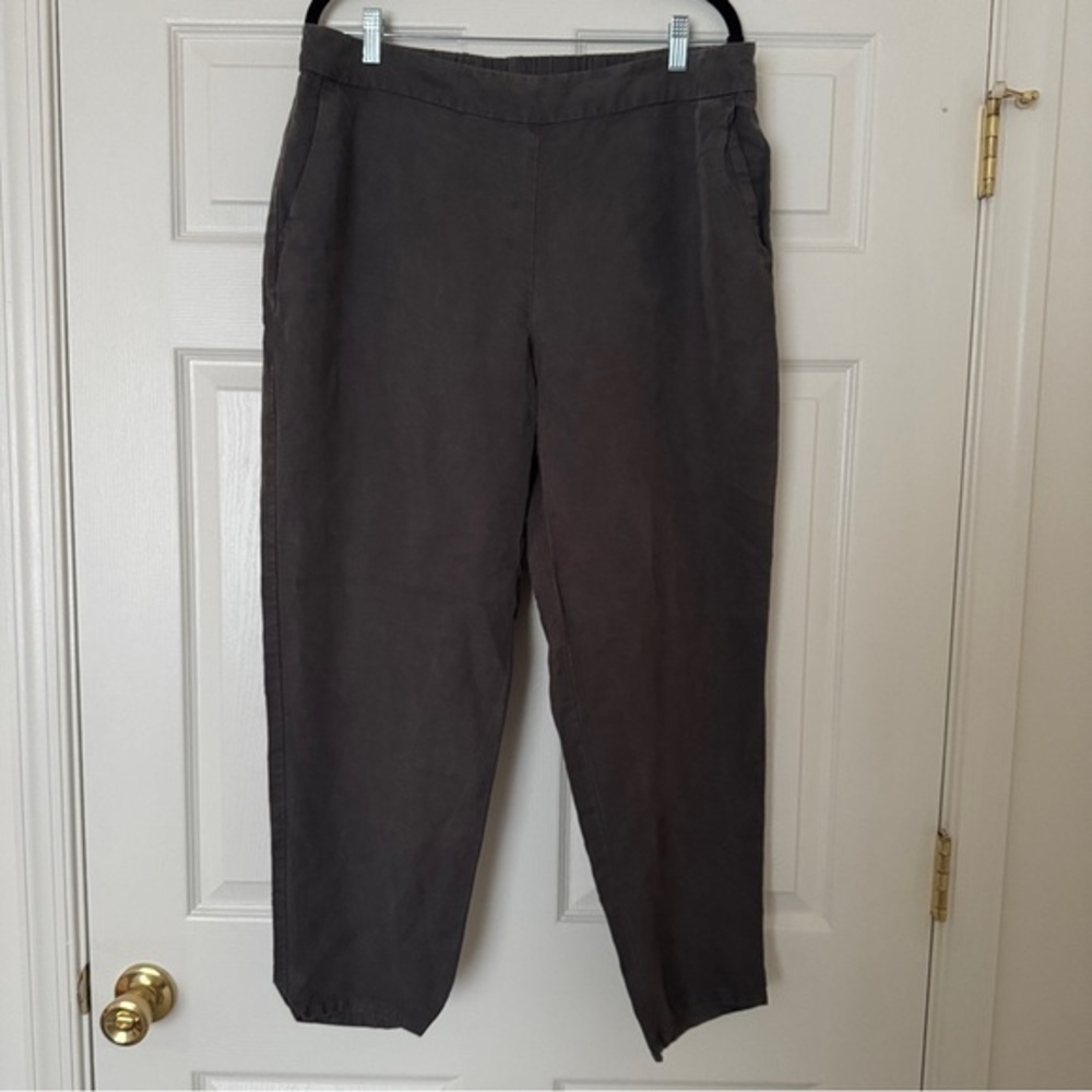 Eileen Fisher Tapered Ankle Pants | Grey Organic Linen Blend L
